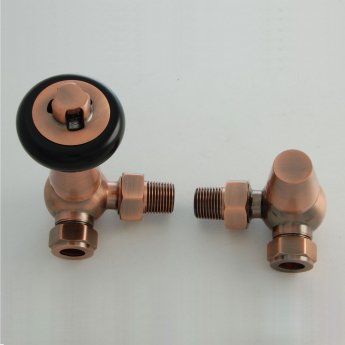 West Faringdon Corner Thermostatic Radiator Valve and Lockshield - Antique Copper