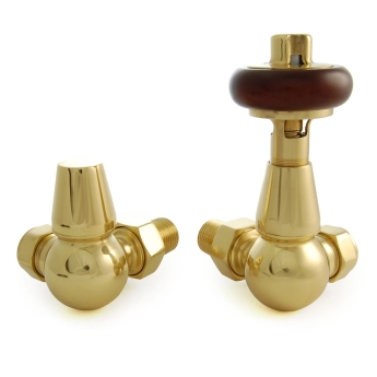 West Faringdon Corner Thermostatic Radiator Valve and Lockshield - Brass | Product Image