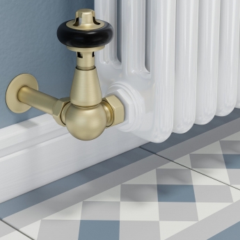 West Faringdon Corner Thermostatic Radiator Valve and Lockshield - Brushed Brass