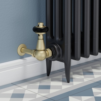 West Faringdon Corner Thermostatic Radiator Valve and Lockshield - Brushed Brass