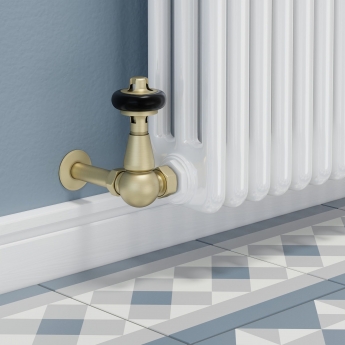 West Faringdon Corner Thermostatic Radiator Valve and Lockshield - Brushed Brass