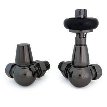 West Faringdon Corner Thermostatic Radiator Valve and Lockshield - Black Nickel | Product Image