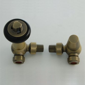 West Faringdon Corner Thermostatic Radiator Valve and Lockshield - Old English Brass