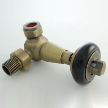West Faringdon Corner Thermostatic Radiator Valve and Lockshield - Old English Brass