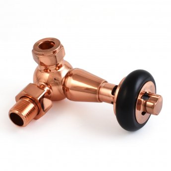 West Faringdon Corner Thermostatic Radiator Valve and Lockshield - Polished Copper