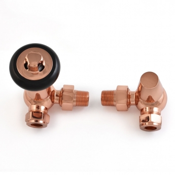 West Faringdon Corner Thermostatic Radiator Valve and Lockshield - Polished Copper