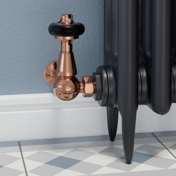 West Faringdon Corner Thermostatic Radiator Valve and Lockshield - Polished Copper