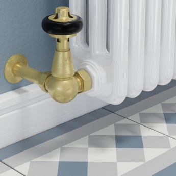 West Faringdon Corner Thermostatic Radiator Valve and Lockshield - Un-Lacquered Brass