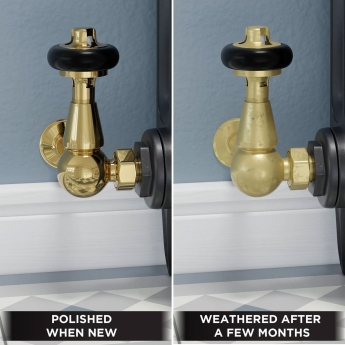 West Faringdon Corner Thermostatic Radiator Valve and Lockshield - Un-Lacquered Brass | Product Image