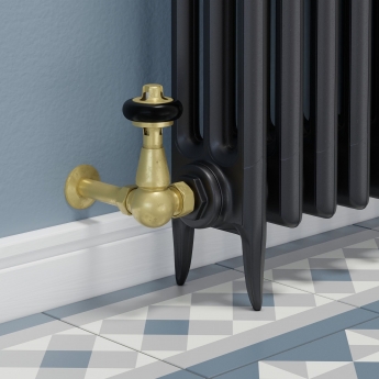 West Faringdon Corner Thermostatic Radiator Valve and Lockshield - Un-Lacquered Brass