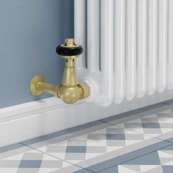 West Faringdon Corner Thermostatic Radiator Valve and Lockshield - Un-Lacquered Brass