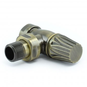 West Gothic TRV Angled Thermostatic Radiator Valve and Lockshield Antique Brass