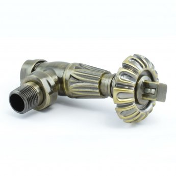 West Gothic TRV Angled Thermostatic Radiator Valve and Lockshield Antique Brass