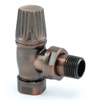 West Gothic TRV Angled Thermostatic Radiator Valve and Lockshield - Antique Copper