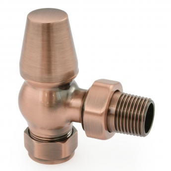 West Jaguar TRV Angled Thermostatic Radiator Valve and Lockshield - Antique Copper