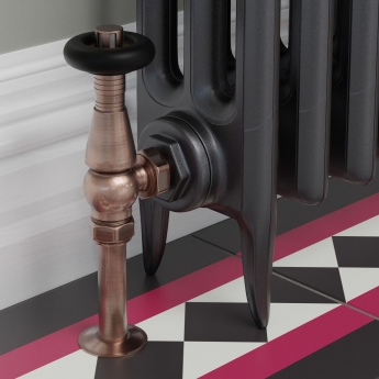 West Jaguar TRV Angled Thermostatic Radiator Valve and Lockshield - Antique Copper