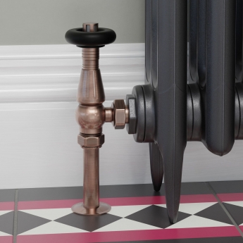 West Jaguar TRV Angled Thermostatic Radiator Valve and Lockshield - Antique Copper