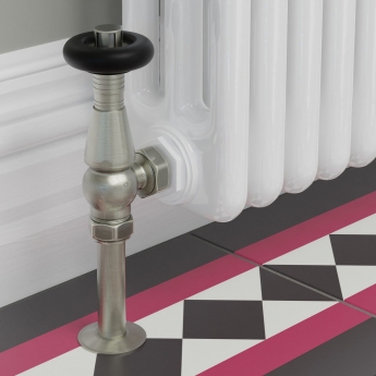West Jaguar TRV Angled Thermostatic Radiator Valve and Lockshield - Brushed Satin Nickel