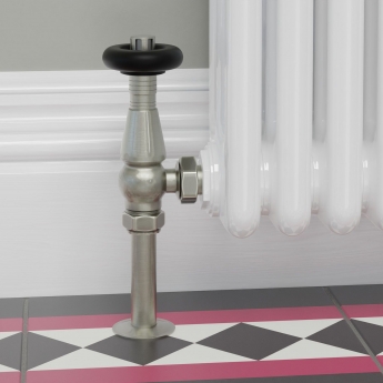 West Jaguar TRV Angled Thermostatic Radiator Valve and Lockshield - Brushed Satin Nickel
