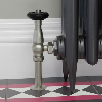 West Jaguar TRV Angled Thermostatic Radiator Valve and Lockshield - Brushed Satin Nickel