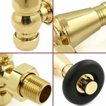 West Jaguar TRV Angled Thermostatic Radiator Valve and Lockshield - Un-Lacquered Brass | Product Image