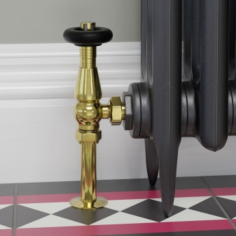 West Jaguar TRV Angled Thermostatic Radiator Valve and Lockshield - Un-Lacquered Brass | Product Image