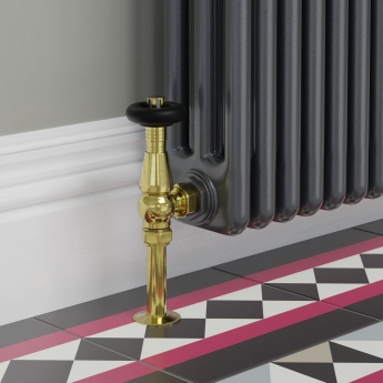 West Jaguar TRV Angled Thermostatic Radiator Valve and Lockshield - Un-Lacquered Brass | Product Image