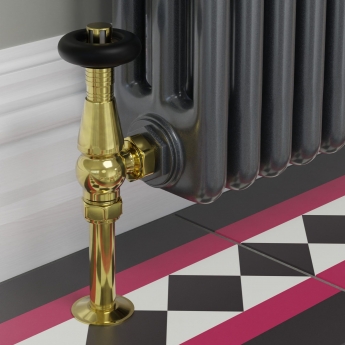 West Jaguar TRV Angled Thermostatic Radiator Valve and Lockshield - Un-Lacquered Brass | Product Image