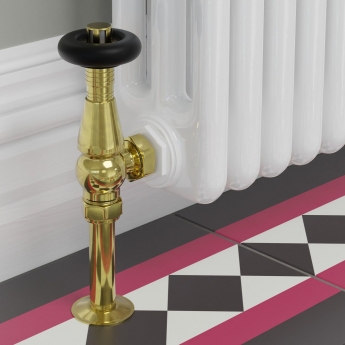 West Jaguar TRV Angled Thermostatic Radiator Valve and Lockshield - Un-Lacquered Brass | Product Image