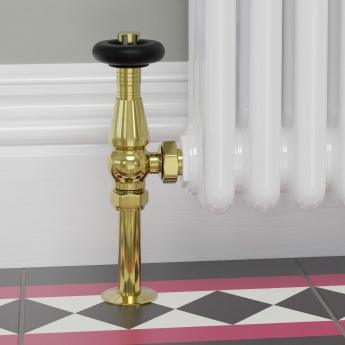 West Jaguar TRV Angled Thermostatic Radiator Valve and Lockshield - Un-Lacquered Brass | Product Image