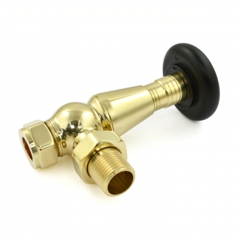 West Jaguar TRV Angled Thermostatic Radiator Valve and Lockshield - Un-Lacquered Brass | Product Image