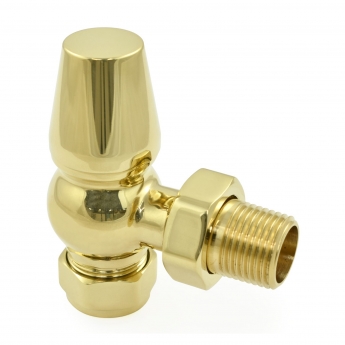 West Jaguar TRV Angled Thermostatic Radiator Valve and Lockshield - Un-Lacquered Brass | Product Image