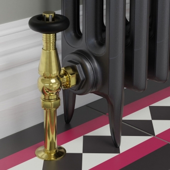 West Jaguar TRV Angled Thermostatic Radiator Valve and Lockshield - Un-Lacquered Brass | Product Image