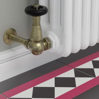West Jaguar TRV Corner Thermostatic Radiator Valve and Lockshield - Antique Brass