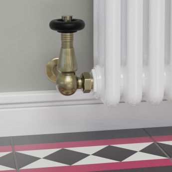 West Jaguar TRV Corner Thermostatic Radiator Valve and Lockshield - Antique Brass