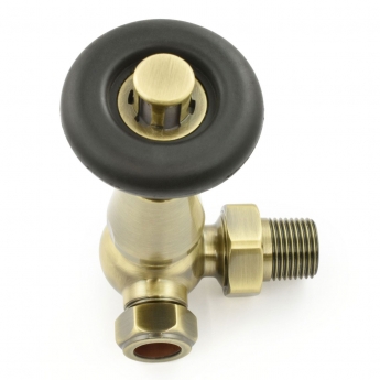 West Jaguar TRV Corner Thermostatic Radiator Valve and Lockshield - Antique Brass