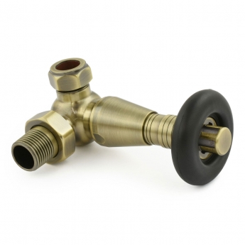 West Jaguar TRV Corner Thermostatic Radiator Valve and Lockshield - Antique Brass