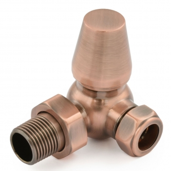 West Jaguar TRV Corner Thermostatic Radiator Valve and Lockshield - Antique Copper