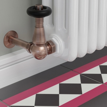 West Jaguar TRV Corner Thermostatic Radiator Valve and Lockshield - Antique Copper