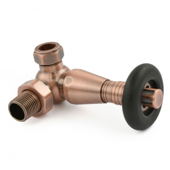 West Jaguar TRV Corner Thermostatic Radiator Valve and Lockshield - Antique Copper