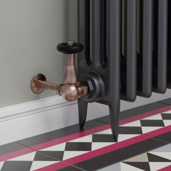 West Jaguar TRV Corner Thermostatic Radiator Valve and Lockshield - Antique Copper