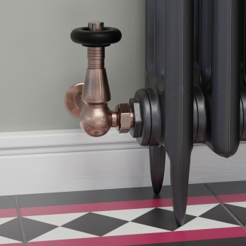 West Jaguar TRV Corner Thermostatic Radiator Valve and Lockshield - Antique Copper