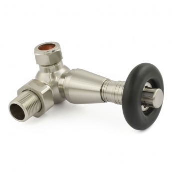 West Jaguar TRV Corner Thermostatic Radiator Valve and Lockshield - Satin Nickel