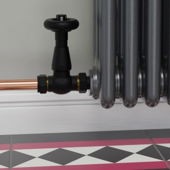 West Jaguar TRV Corner Thermostatic Radiator Valve and Lockshield - Textured Black | Product Image