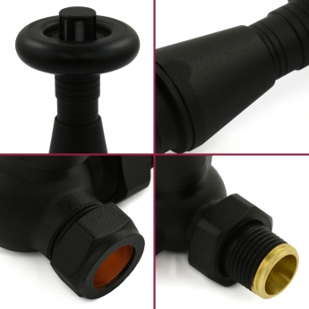 West Jaguar TRV Corner Thermostatic Radiator Valve and Lockshield - Textured Black | Product Image