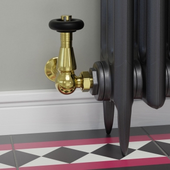 West Jaguar TRV Corner Thermostatic Radiator Valve and Lockshield - Un-Lacquered Brass