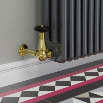West Jaguar TRV Corner Thermostatic Radiator Valve and Lockshield - Un-Lacquered Brass