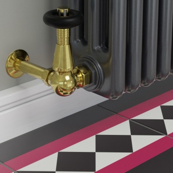 West Jaguar TRV Corner Thermostatic Radiator Valve and Lockshield - Un-Lacquered Brass