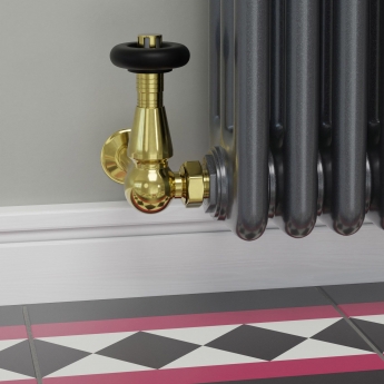 West Jaguar TRV Corner Thermostatic Radiator Valve and Lockshield - Un-Lacquered Brass