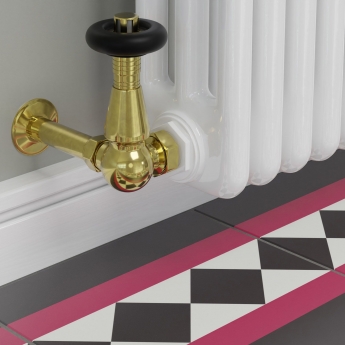 West Jaguar TRV Corner Thermostatic Radiator Valve and Lockshield - Un-Lacquered Brass